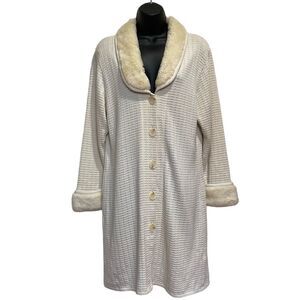 Vintage Maria Lisa Long Line Cardigan Button Front Faux Fur Collar & Cuffs Sz M